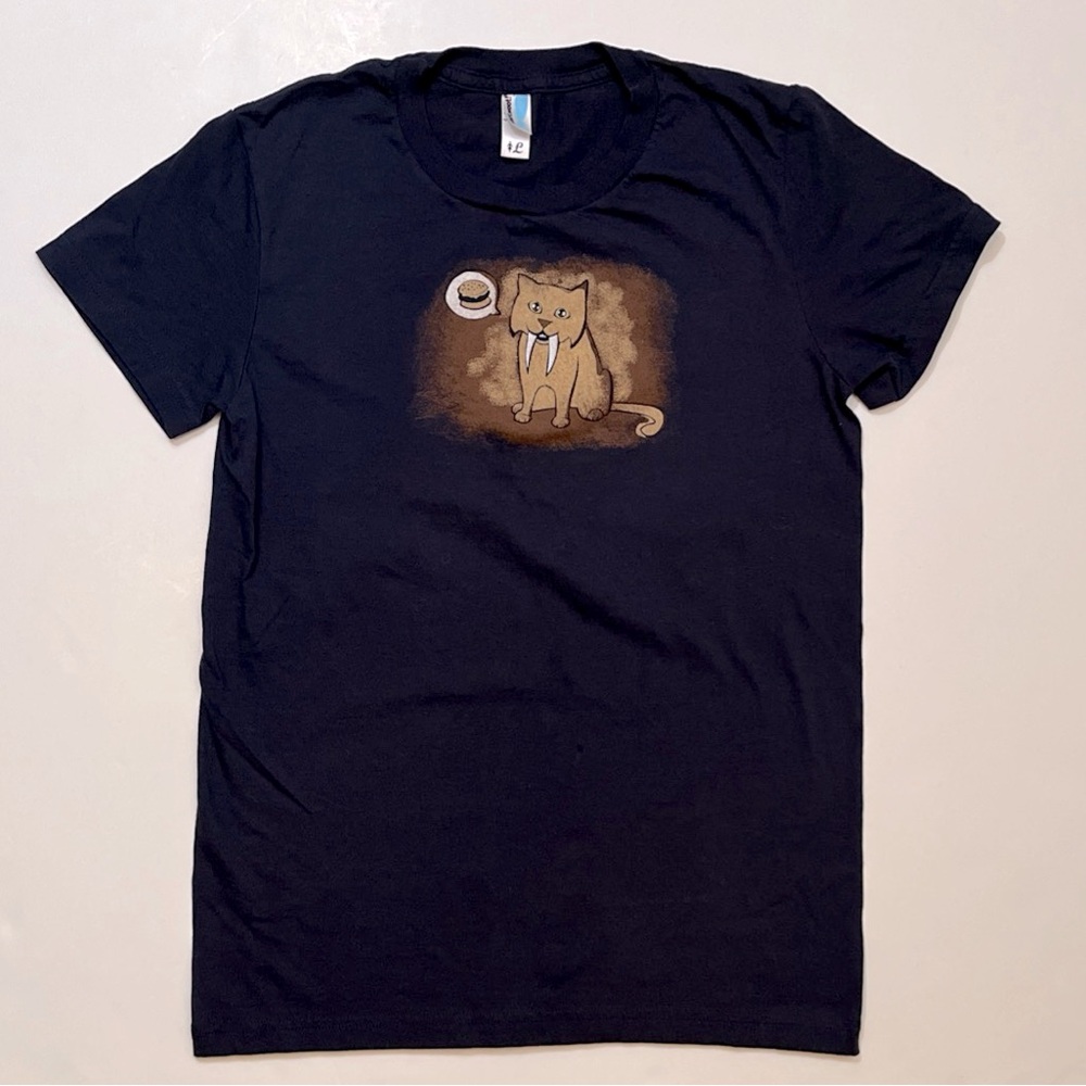 Woot Navy Blue Sabertooth "Can Haz Cheezeburger" T-Shirt Women's Fitted Large